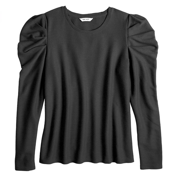 Nine West Black Pleat Sleeve Crewneck Top, Size Medium - Picture 1 of 7